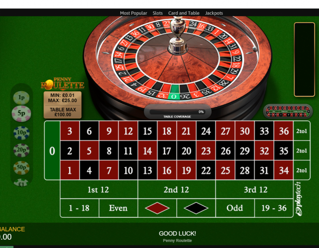 screenshot of 1p roulette at William Hill Online